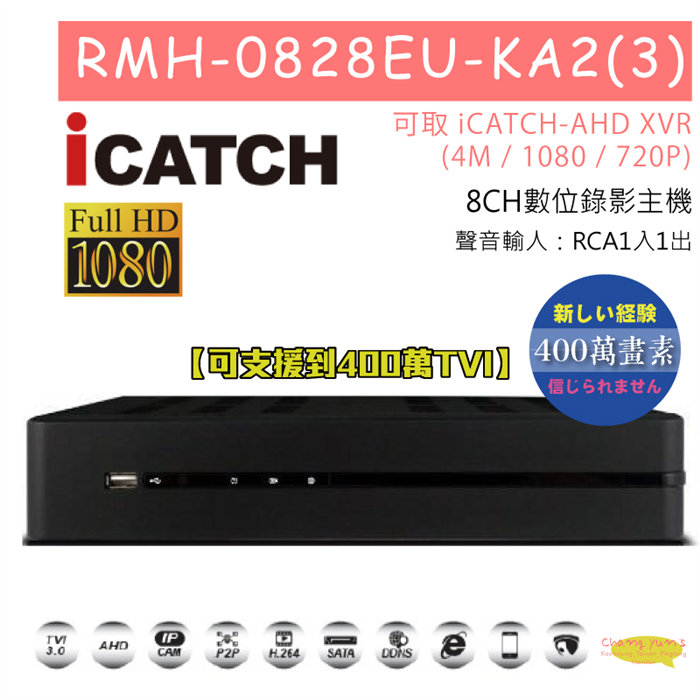 RMH-0828EU-KA2(3) 8CH數位錄影主機 可取 iCATCH-AHD XVR(4M / 1080 / 720P) 專用錄影主機 1