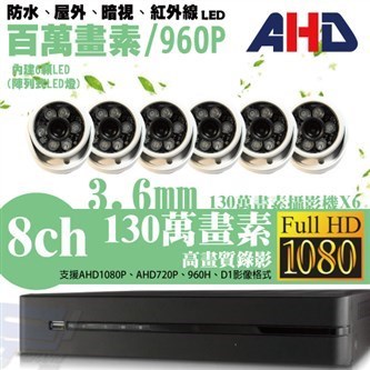 ►高雄監視器安裝 130萬高畫素 720P ◄八路六鏡 半球型 6LED 套裝DIY組 1